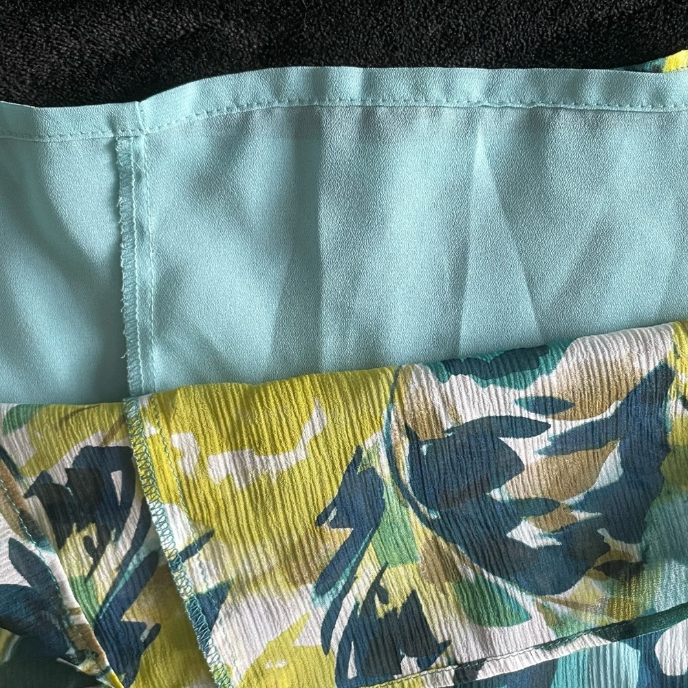 Pendleton Sleeveless Green Blue Floral Silk Ruffle Dress Size 8 Petite - Picture 8 of 14